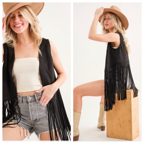 16 Retro Chic Western Fringe Suede Leather Vest Jacket - Picture 6 of 7
